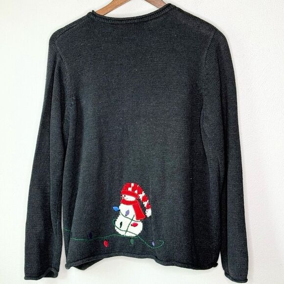 Crazy Horse Liz Claiborne Snowman Christmas Tree Cardigan Sweater - Women’s LP - Picture 2 of 8
